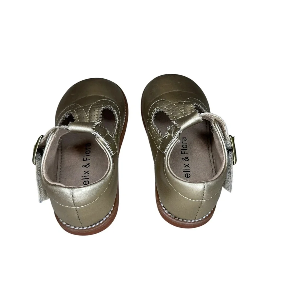 Felix & Flora Gold Metallic Mary Jane T-Strap Shoes Toddler Girls Size 5W 13.5CM